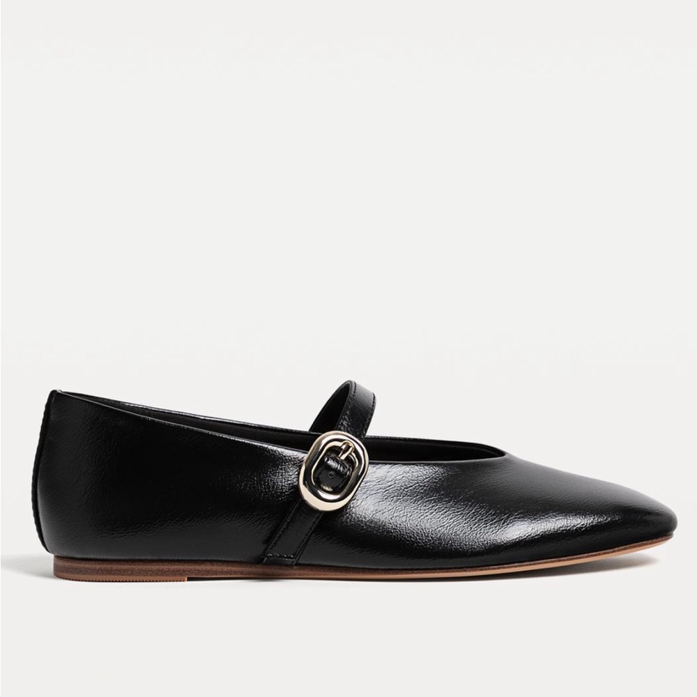 Stradivarius Black Leather Ballet Flats with Buckle - Picture 3 of 6